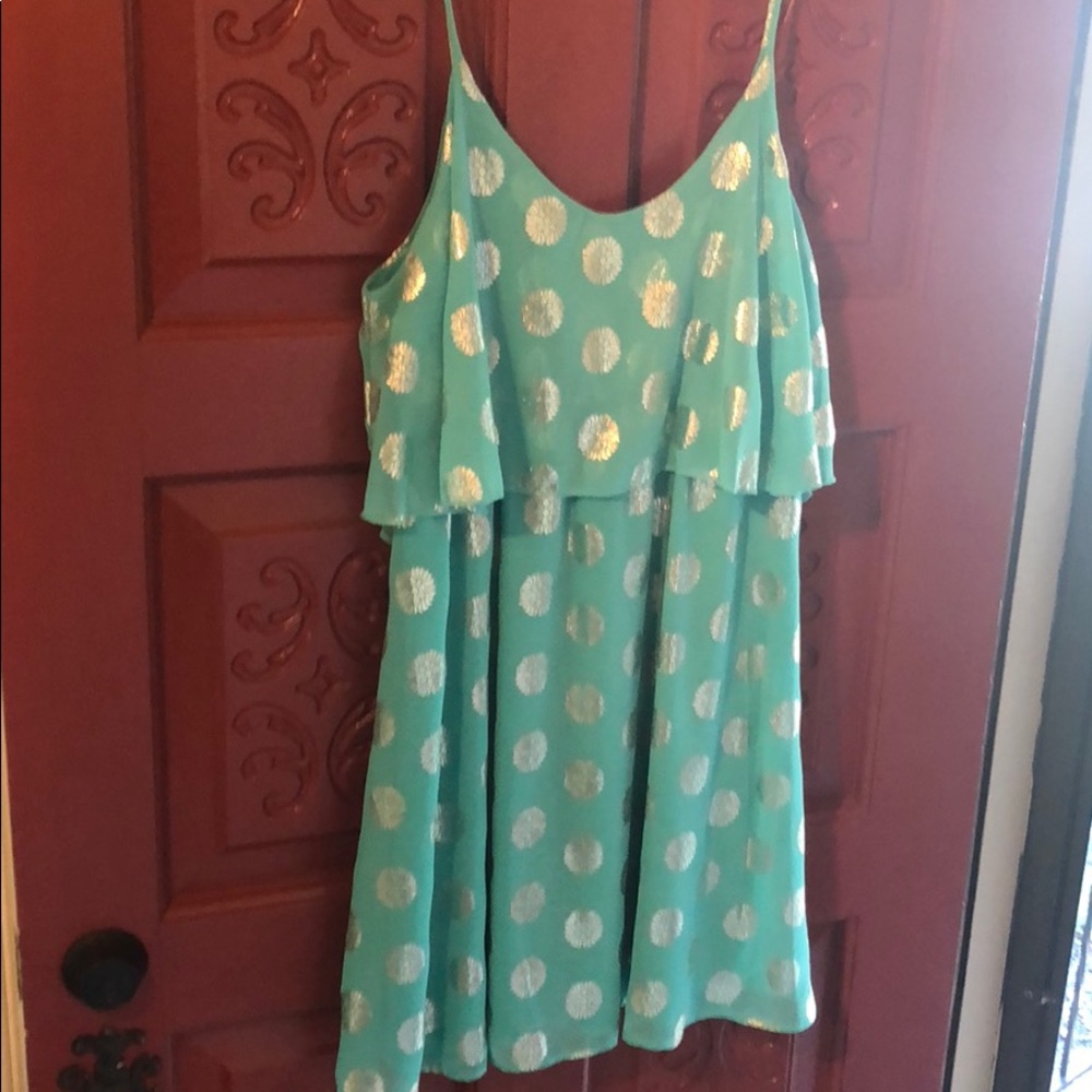 Sea-foam green dress with metallic silver detail